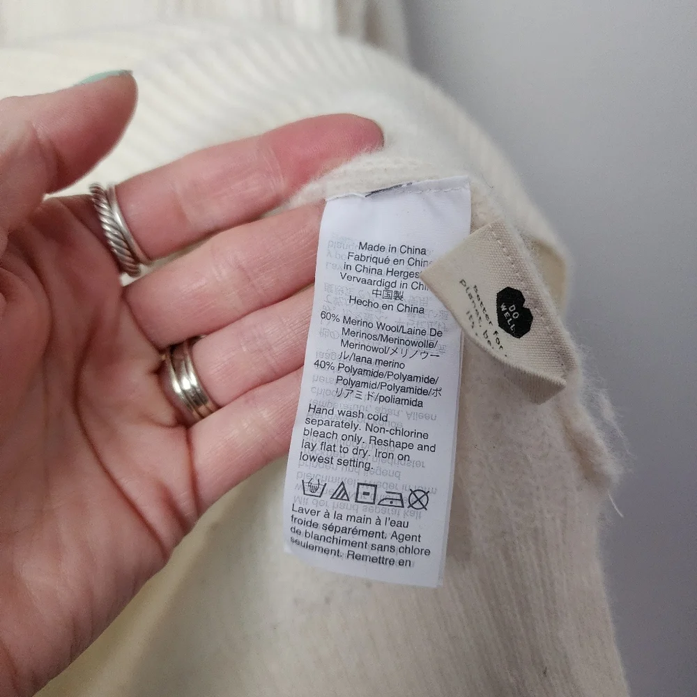 MADEWELL‎ Lyle Rib Henley Sweater merino wool knit in cream size XXL